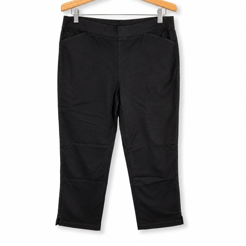 Denim & Co Crop Pant Womens Medium Black Regular Twill Straight Leg A694601